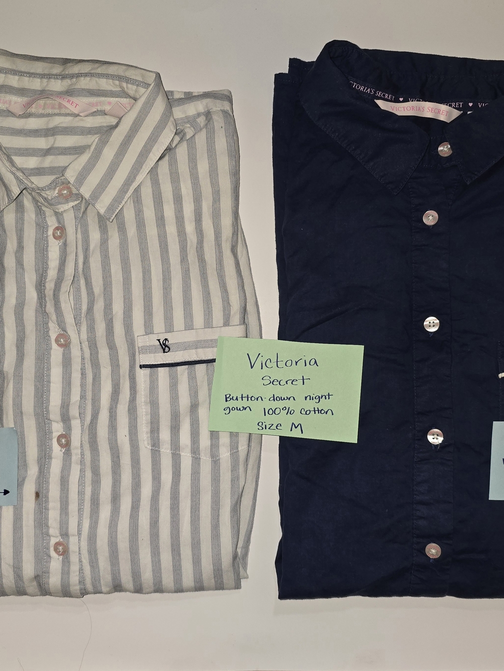 Victoria's Secret Men Shirt — Navy and White Striped Cotton Button-Down